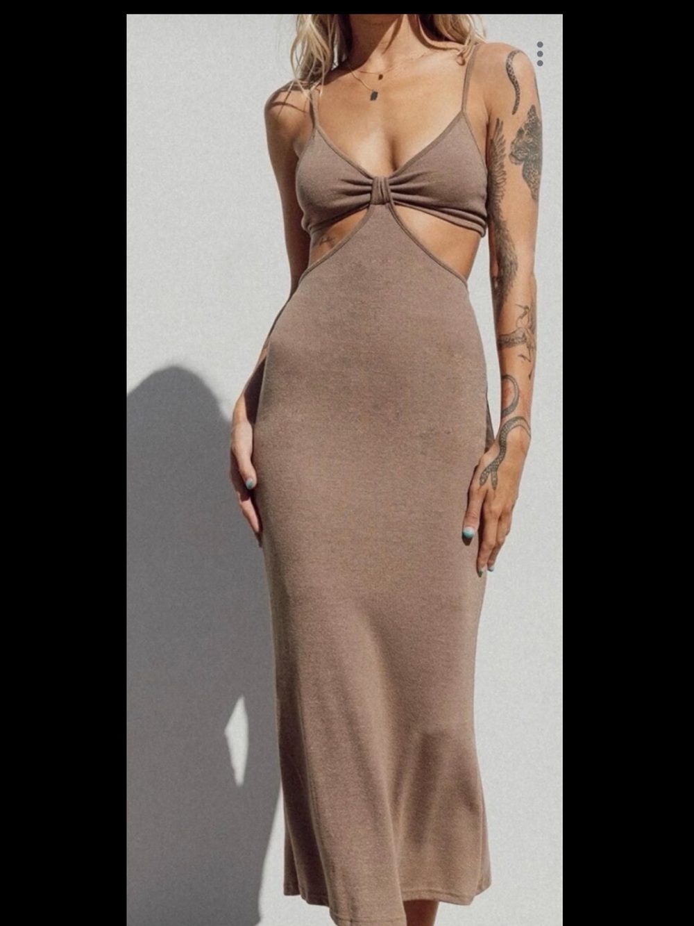Verge girl Brown Cutout Maxi Dress with Bow-front